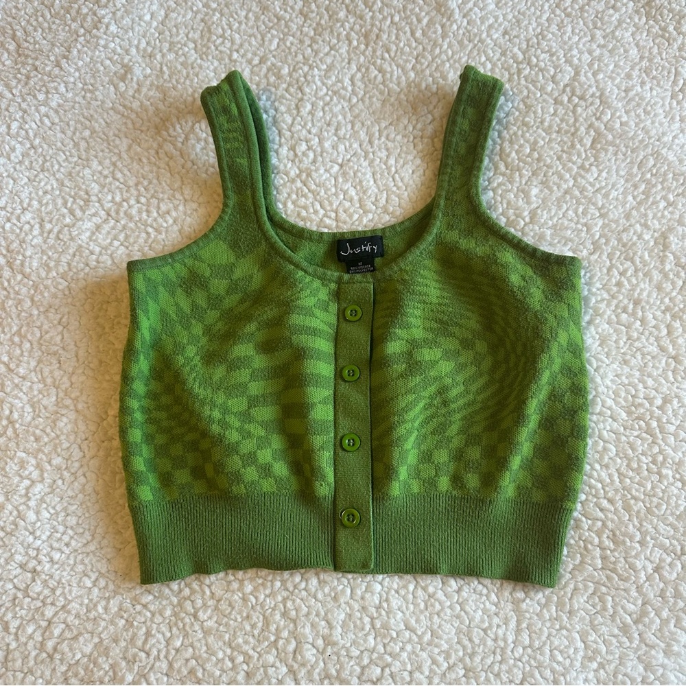 Justify Green Checkered Knit Top